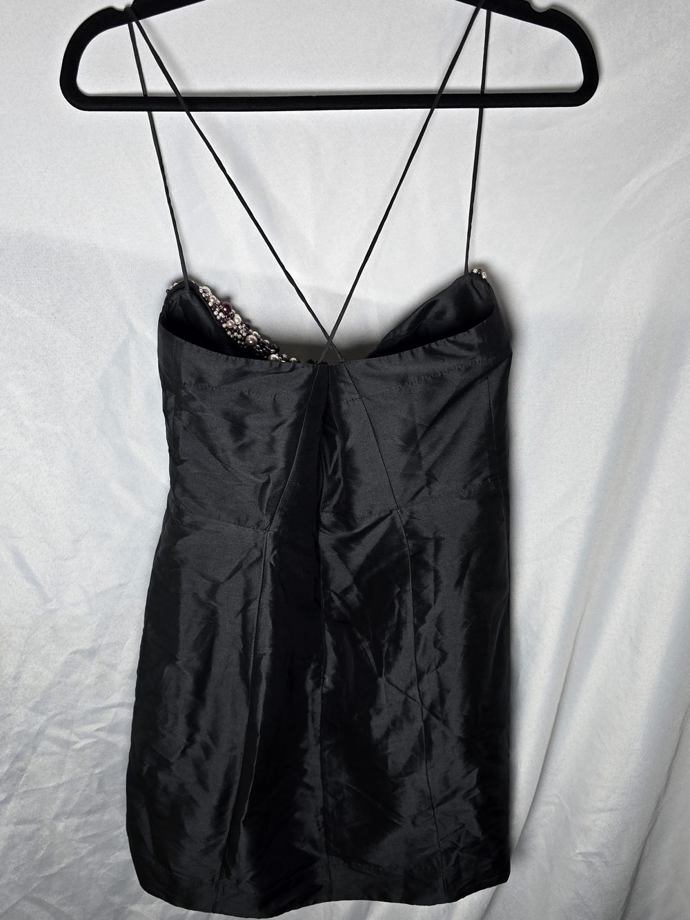 Anthropologie Maeve Beaded Embellishes Sweetheart Neck Strappy Black Mini Dress - Picture 5 of 9